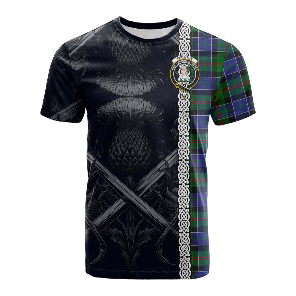 Tartan Vibes Clothing Paterson Tartan Cotton T-shirt with Family Crest Cross Sword Thistle Celtic Vibes