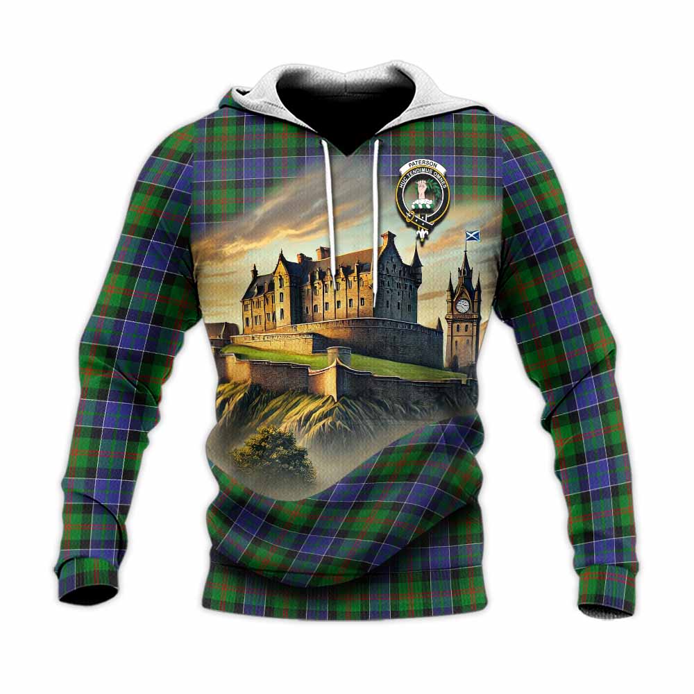 Tartan Vibes Clothing Paterson Tartan Family Crest Knitted Hoodie with Scottish Ancient Castle Style