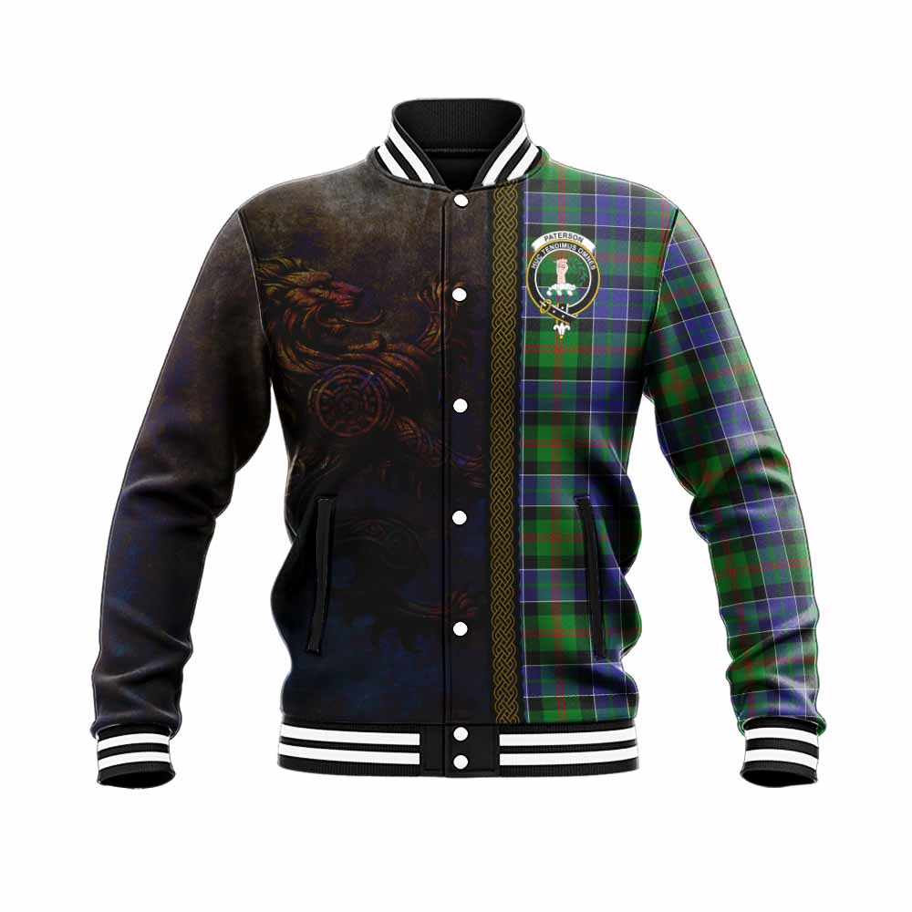 Tartan Vibes Clothing Paterson Tartan Family Crest Baseball Jacket Alba Gu Brath Be Brave Lion Ancient Style