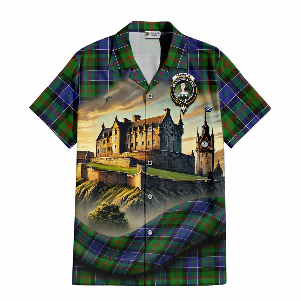 Tartan Vibes Clothing Paterson Tartan Family Crest Short Sleeve Button Shirt with Scottish Ancient Castle Style
