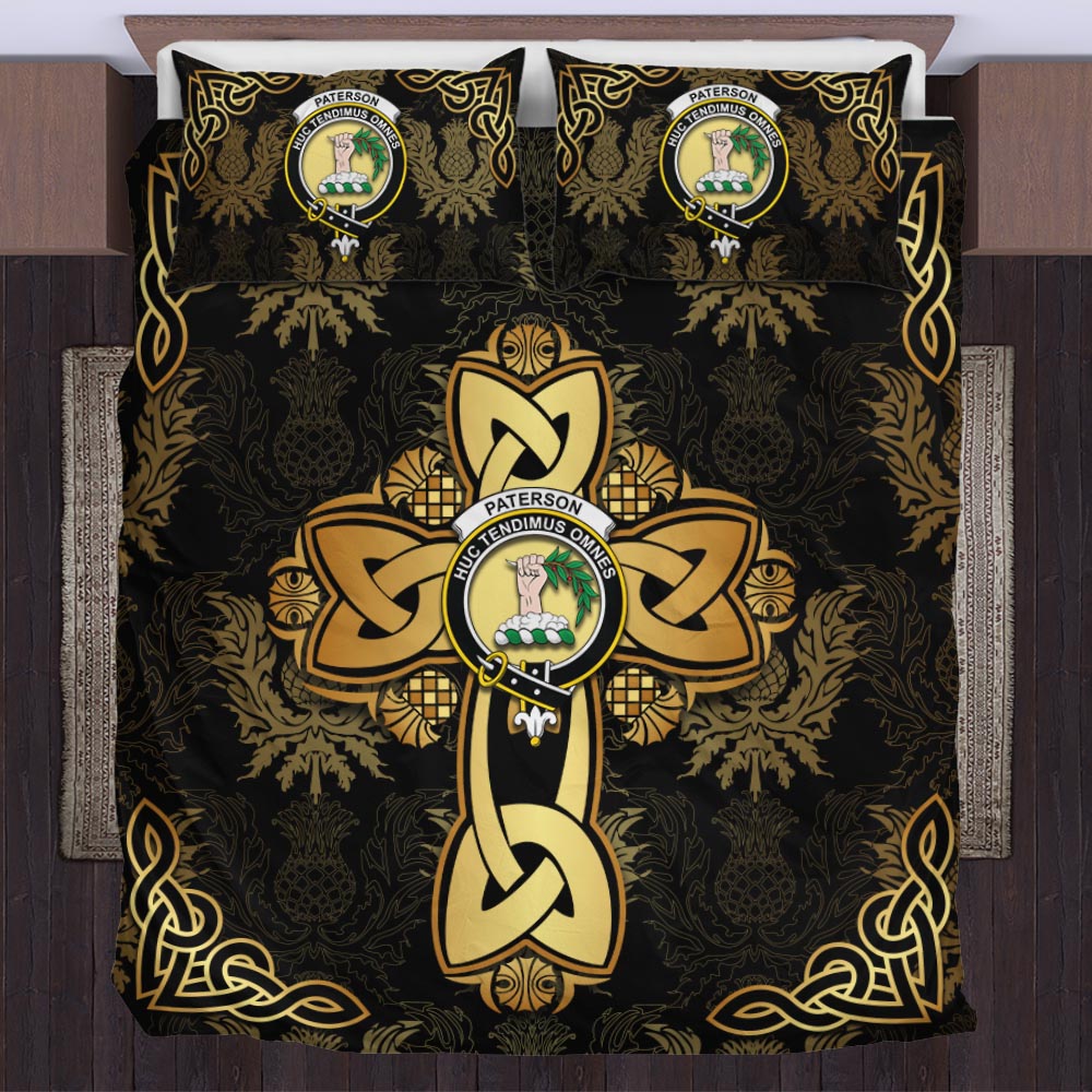 Paterson Clan Bedding Sets Gold Thistle Celtic Style US Bedding Set - Tartanvibesclothing