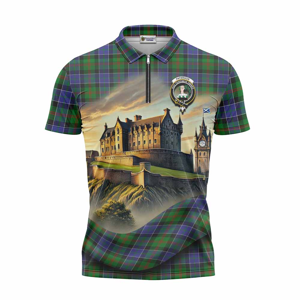 Tartan Vibes Clothing Paterson Tartan Family Crest Zipper Polo Shirt with Scottish Ancient Castle Stype