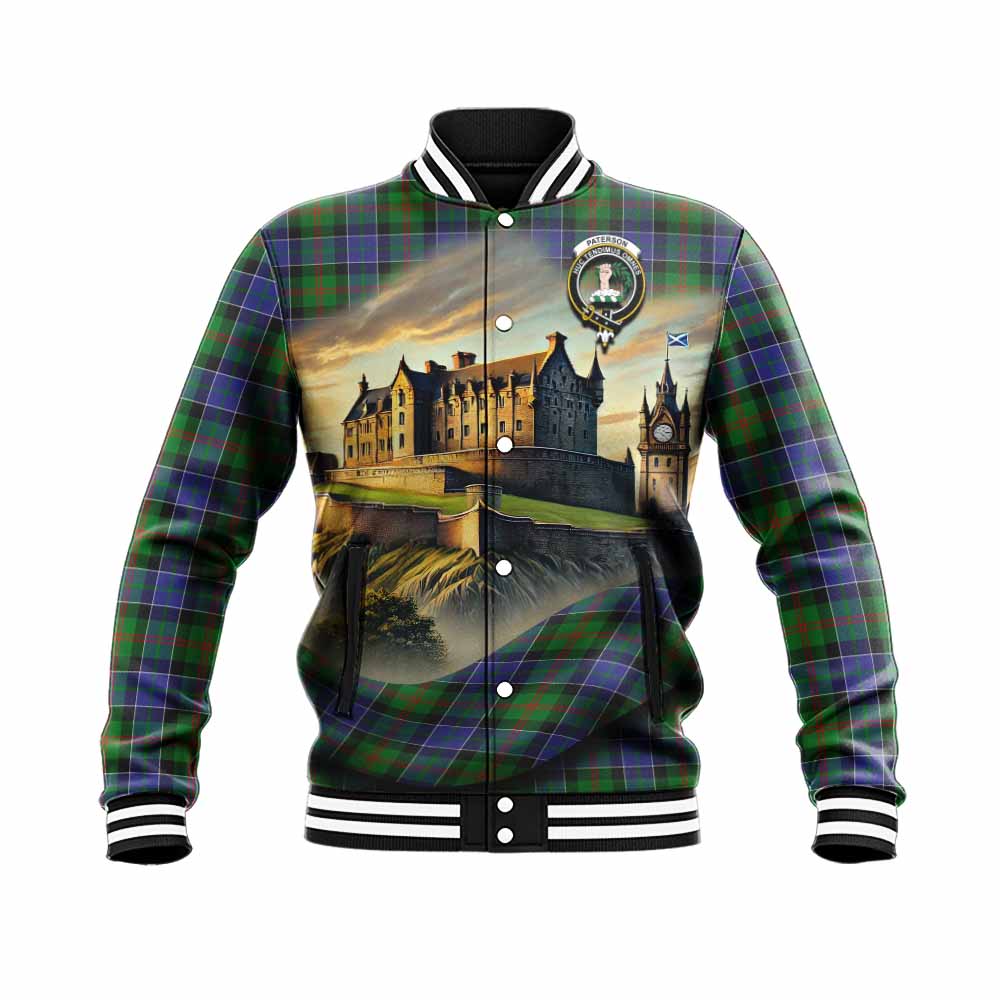Tartan Vibes Clothing Paterson Tartan Family Crest Baseball Jacket with Scottish Ancient Castle Style
