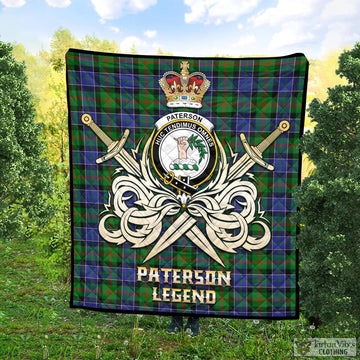 Paterson Tartan Quilt with Clan Crest and the Golden Sword of Courageous Legacy