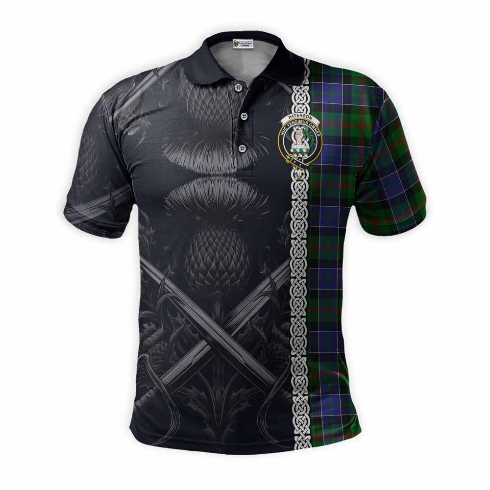 Tartan Vibes Clothing Paterson Tartan Polo Shirt with Family Crest Cross Sword Thistle Celtic Vibes