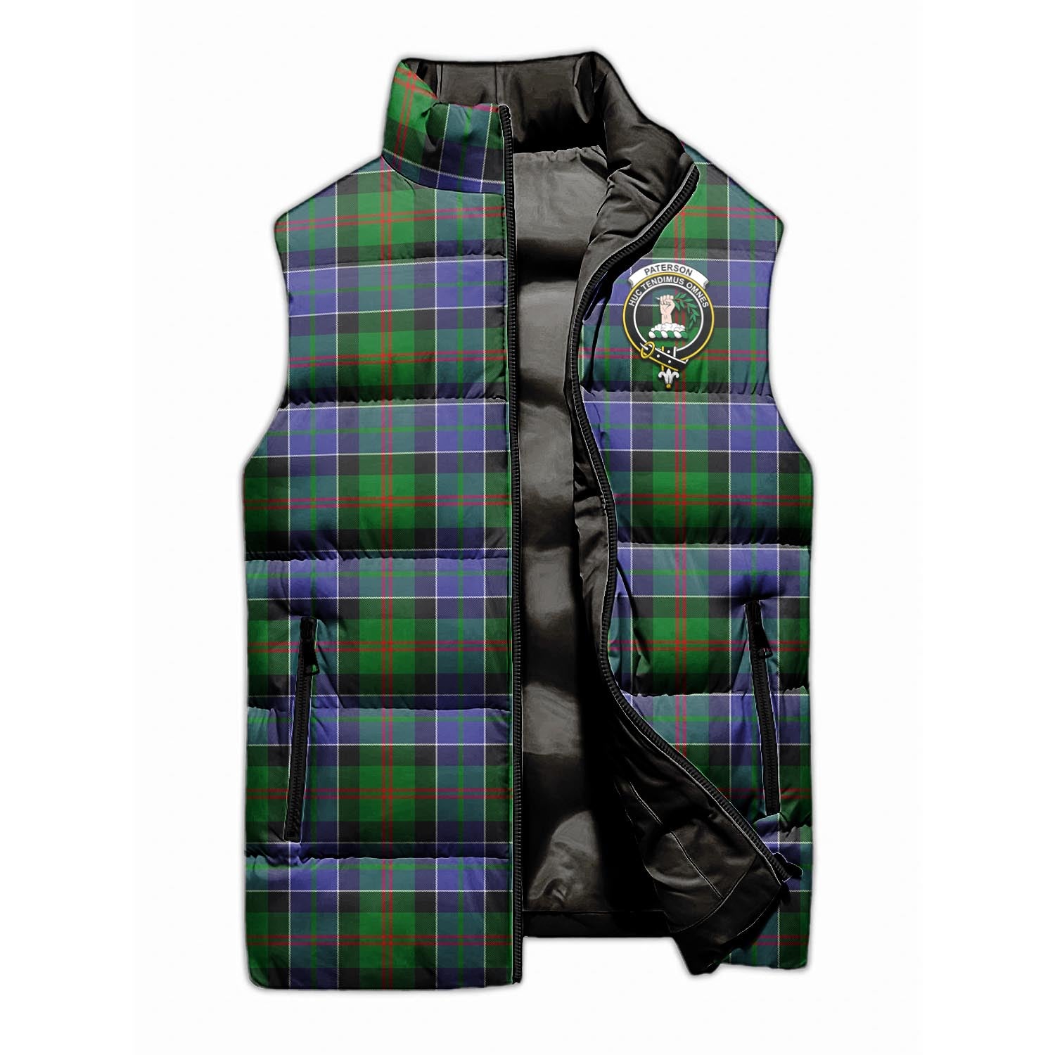 Paterson Tartan Sleeveless Puffer Jacket with Family Crest - Tartanvibesclothing