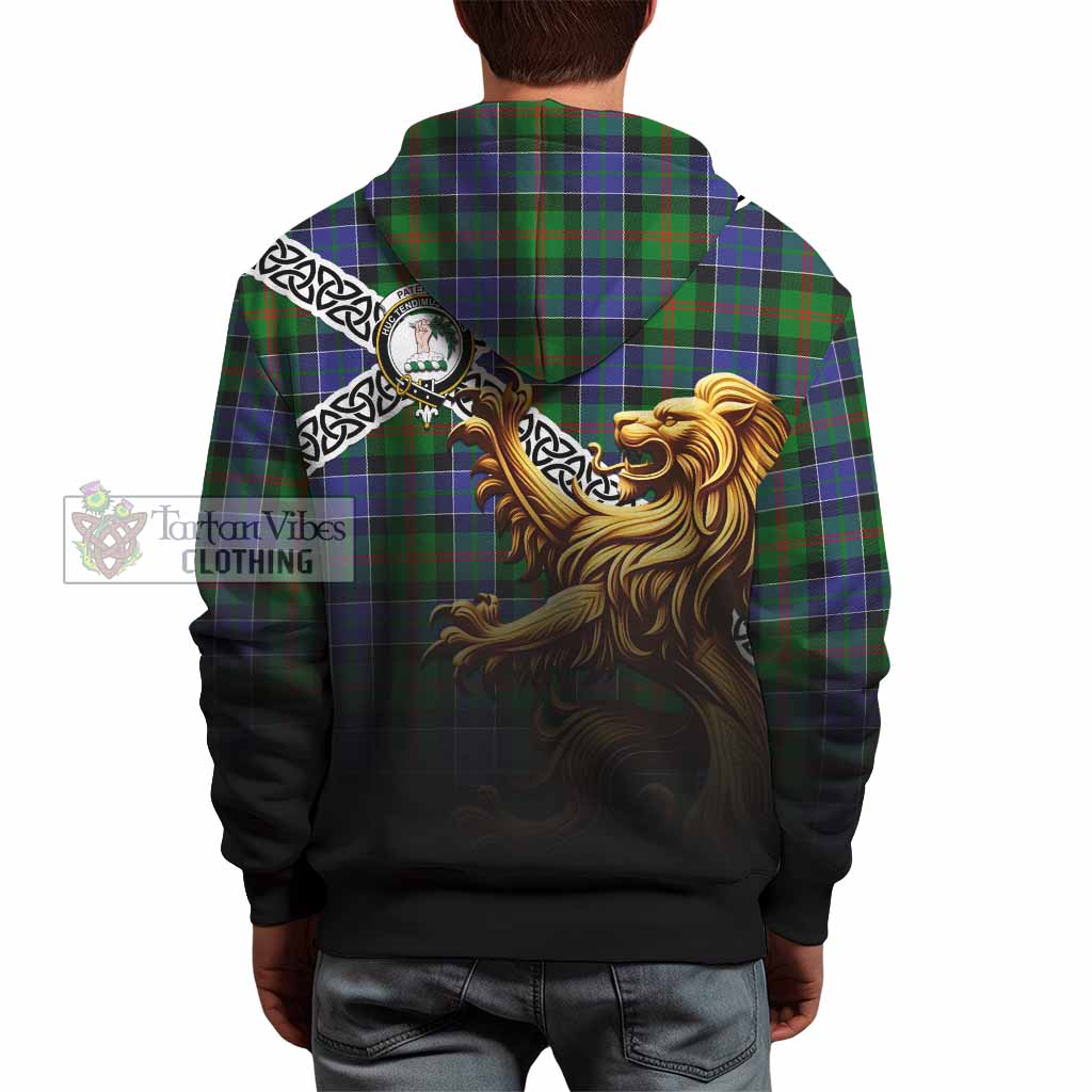 Tartan Vibes Clothing Paterson Crest Tartan Hoodie with Golden Lion Emblem Celtic Style