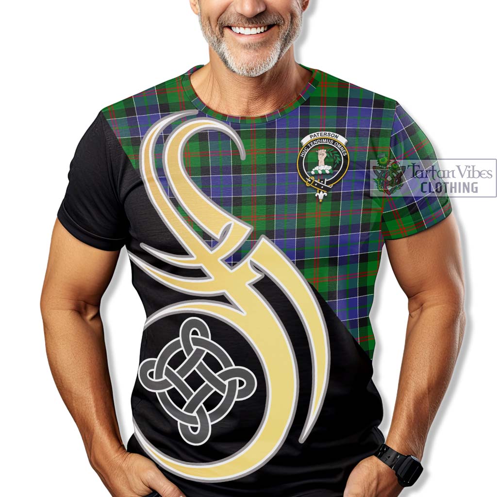 Tartan Vibes Clothing Paterson Tartan T-Shirt with Family Crest and Celtic Symbol Style