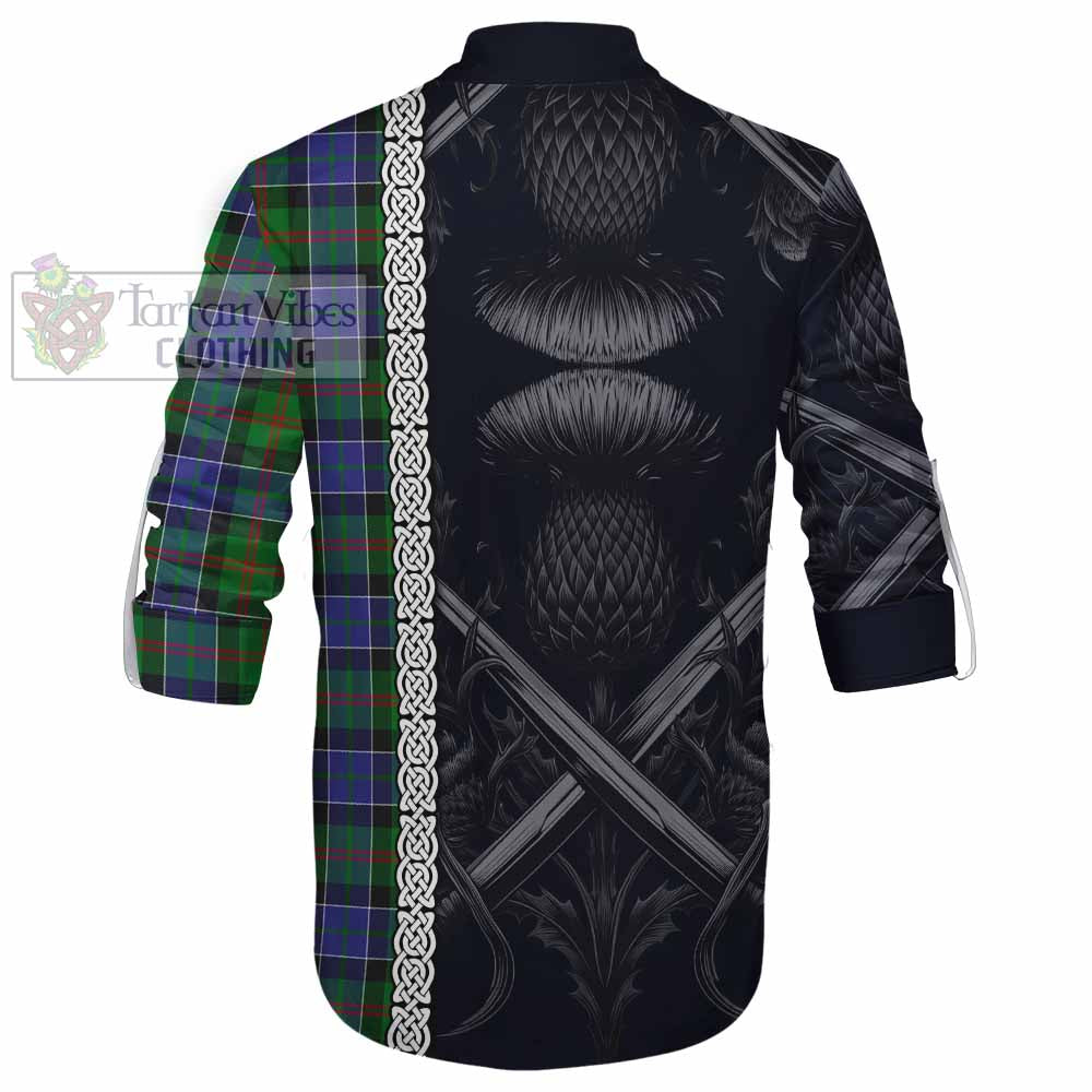 Tartan Vibes Clothing Paterson Tartan Ghillie Kilt Shirt with Family Crest Cross Sword Thistle Celtic Vibes