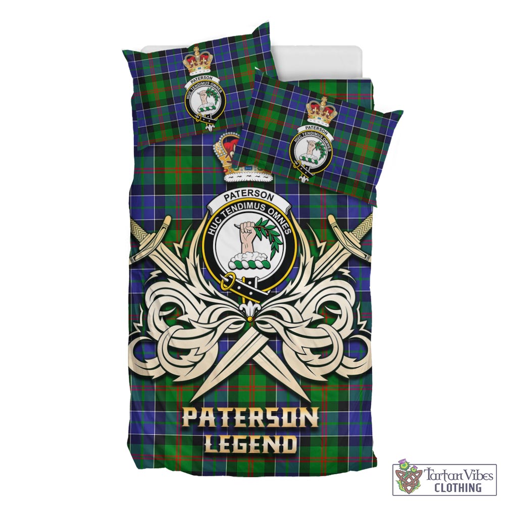 Tartan Vibes Clothing Paterson Tartan Bedding Set with Clan Crest and the Golden Sword of Courageous Legacy