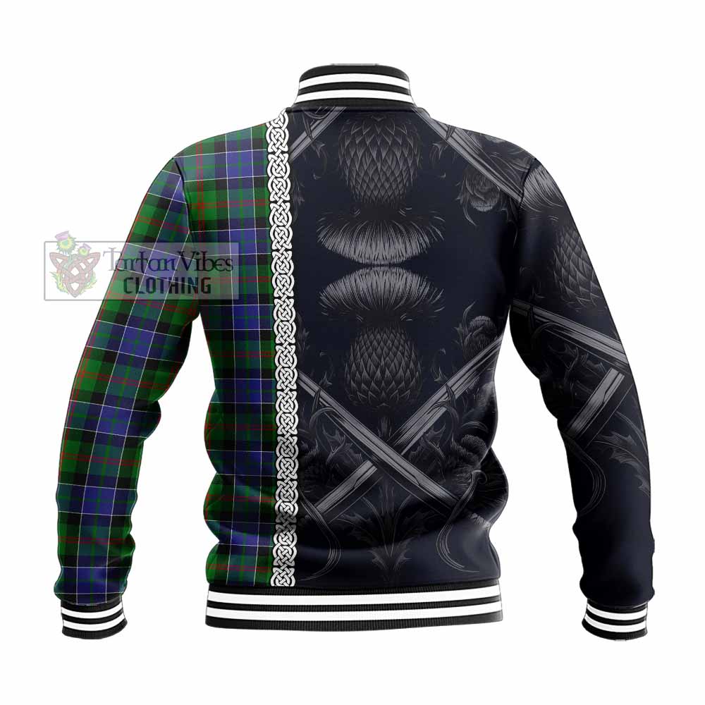 Tartan Vibes Clothing Paterson Tartan Baseball Jacket with Family Crest Cross Sword Thistle Celtic Vibes