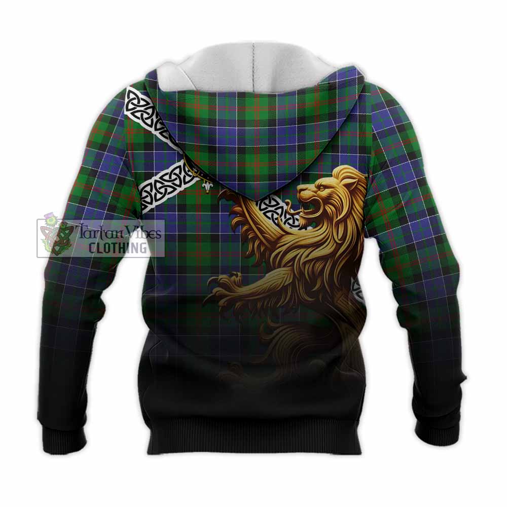 Tartan Vibes Clothing Paterson Crest Tartan Knitted Hoodie with Golden Lion Emblem Celtic Style