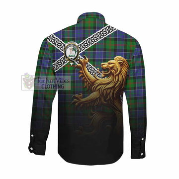 Paterson Crest Tartan Long Sleeve Button Shirt with Golden Lion Emblem Celtic Style