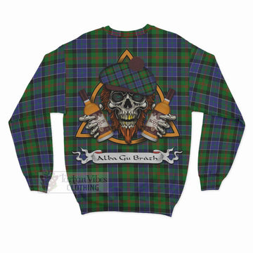 Tartan Vibes Clothing Paterson Tartan Sweatshirt with Family Crest and Bearded Skull Holding Bottles of Whiskey
