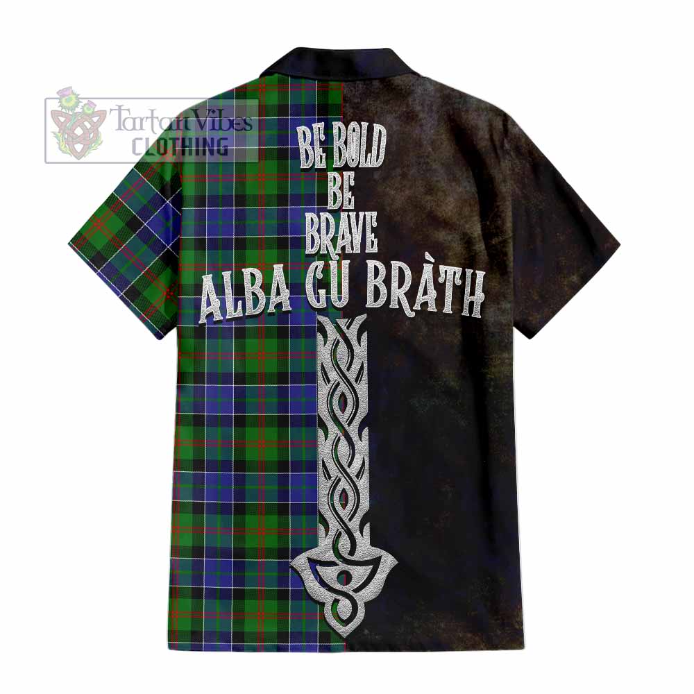 Tartan Vibes Clothing Paterson Tartan Family Crest Short Sleeve Button Shirt Alba Gu Brath Be Brave Lion Ancient Style
