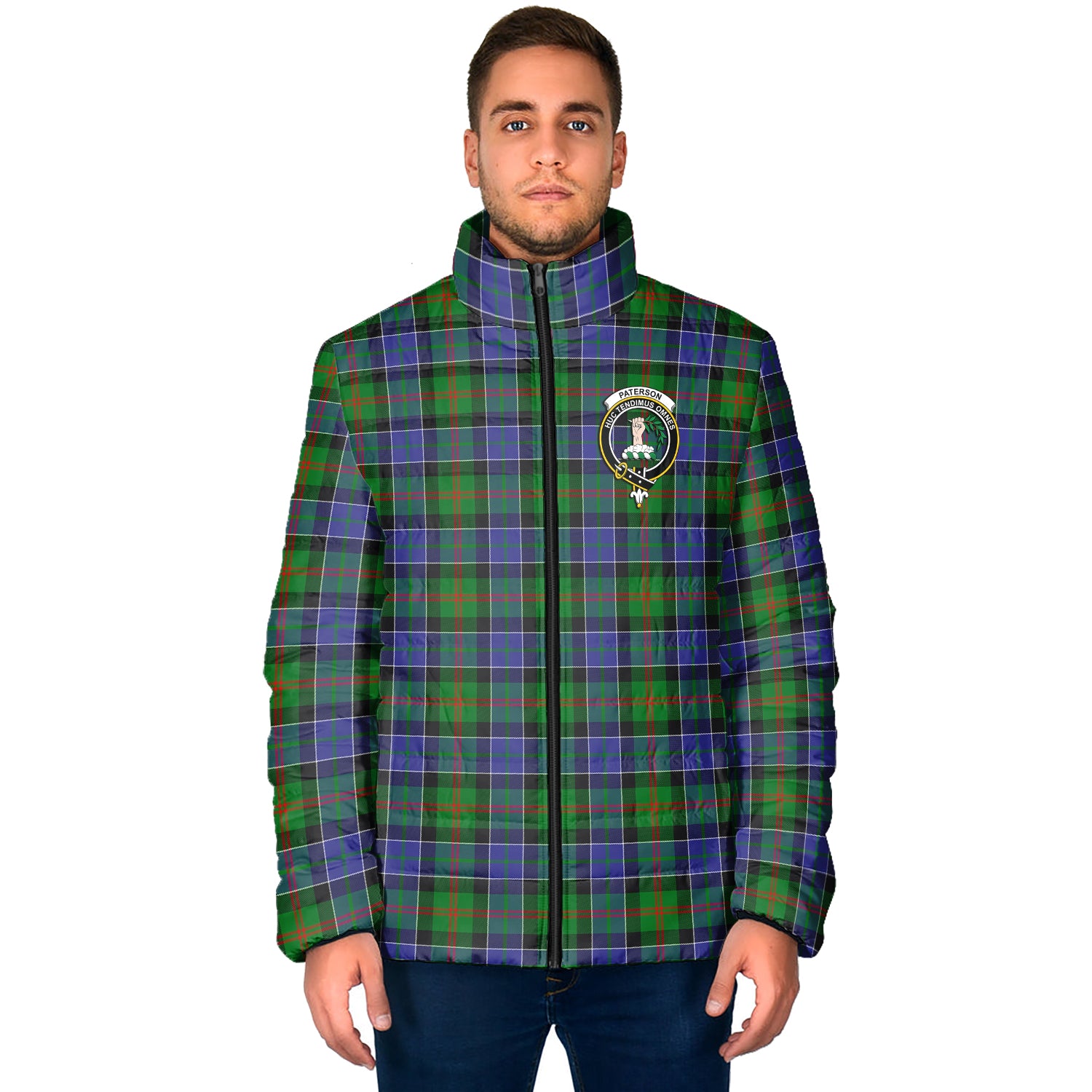 Paterson Tartan Padded Jacket with Family Crest - Tartan Vibes Clothing
