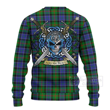 Tartan Vibes Clothing Paterson Tartan Knitted Sweater with Family Crest Celtic Skull Style