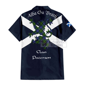 Tartan Vibes Clothing Paterson Tartan Lion Rampant Short Sleeve Button Shirt – Proudly Display Your Heritage with Alba Gu Brath and Clan Name