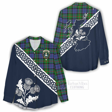 Tartan Vibes Clothing Paterson Tartan Women's Casual Shirt Featuring Thistle and Scotland Map
