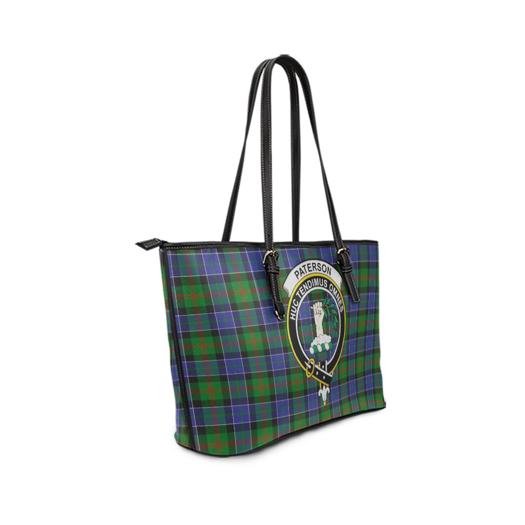 Paterson Tartan Leather Tote Bag with Family Crest - Tartan Vibes Clothing