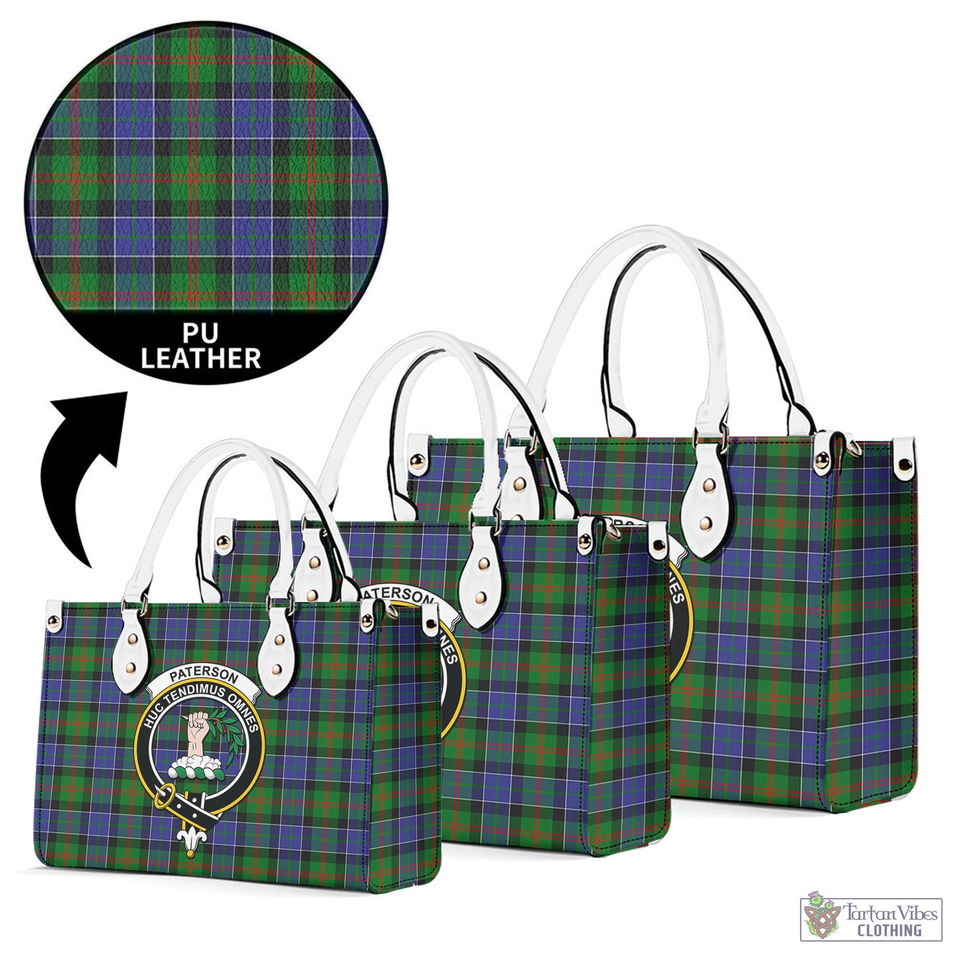 Tartan Vibes Clothing Paterson Tartan Luxury Leather Handbags with Family Crest