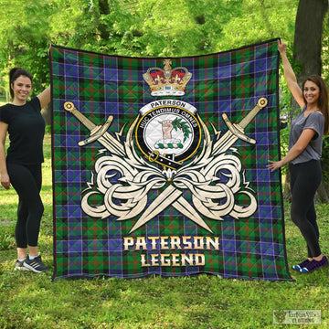 Paterson Tartan Quilt with Clan Crest and the Golden Sword of Courageous Legacy