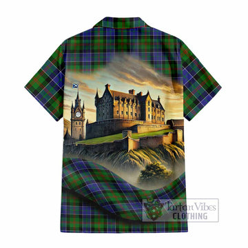 Tartan Vibes Clothing Paterson Tartan Family Crest Short Sleeve Button Shirt with Scottish Ancient Castle Style