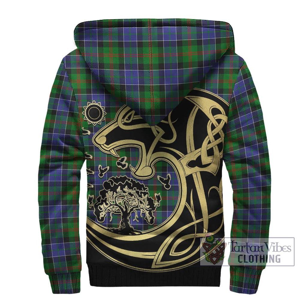 Paterson Tartan Sherpa Hoodie with Family Crest Celtic Wolf Style - Tartan Vibes Clothing