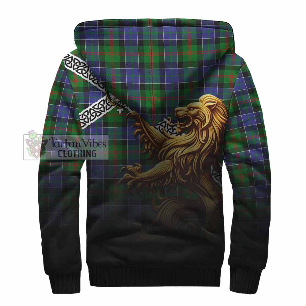 Tartan Vibes Clothing Paterson Crest Tartan Sherpa Hoodie with Golden Lion Emblem Celtic Style