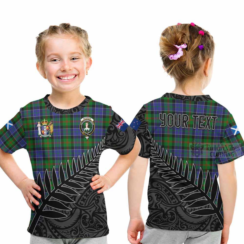 Tartan Vibes Clothing Paterson Crest Tartan Kid T-Shirt with New Zealand Silver Fern Half Style