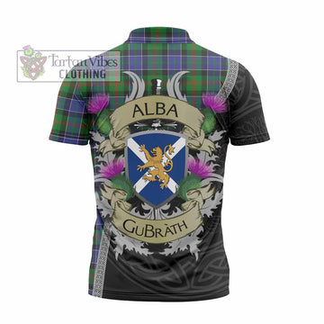Paterson Tartan Family Crest Zipper Polo Shirt Lion Rampant Royal Thistle Shield Celtic Inspired
