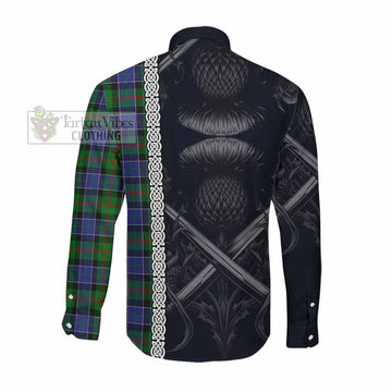 Tartan Vibes Clothing Paterson Tartan Long Sleeve Button Shirt with Family Crest Cross Sword Thistle Celtic Vibes