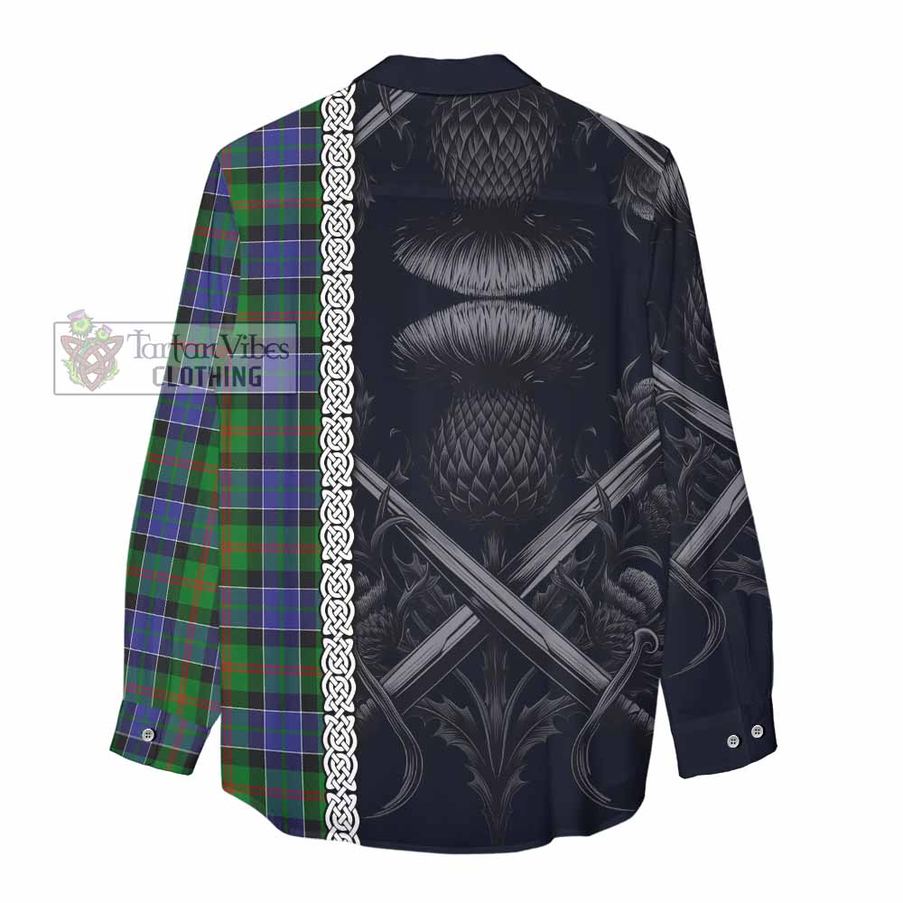 Tartan Vibes Clothing Paterson Tartan Women's Casual Shirt with Family Crest Cross Sword Thistle Celtic Vibes