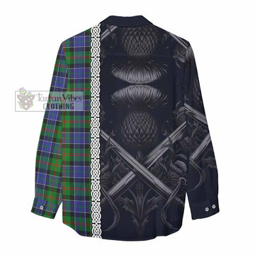 Tartan Vibes Clothing Paterson Tartan Women's Casual Shirt with Family Crest Cross Sword Thistle Celtic Vibes