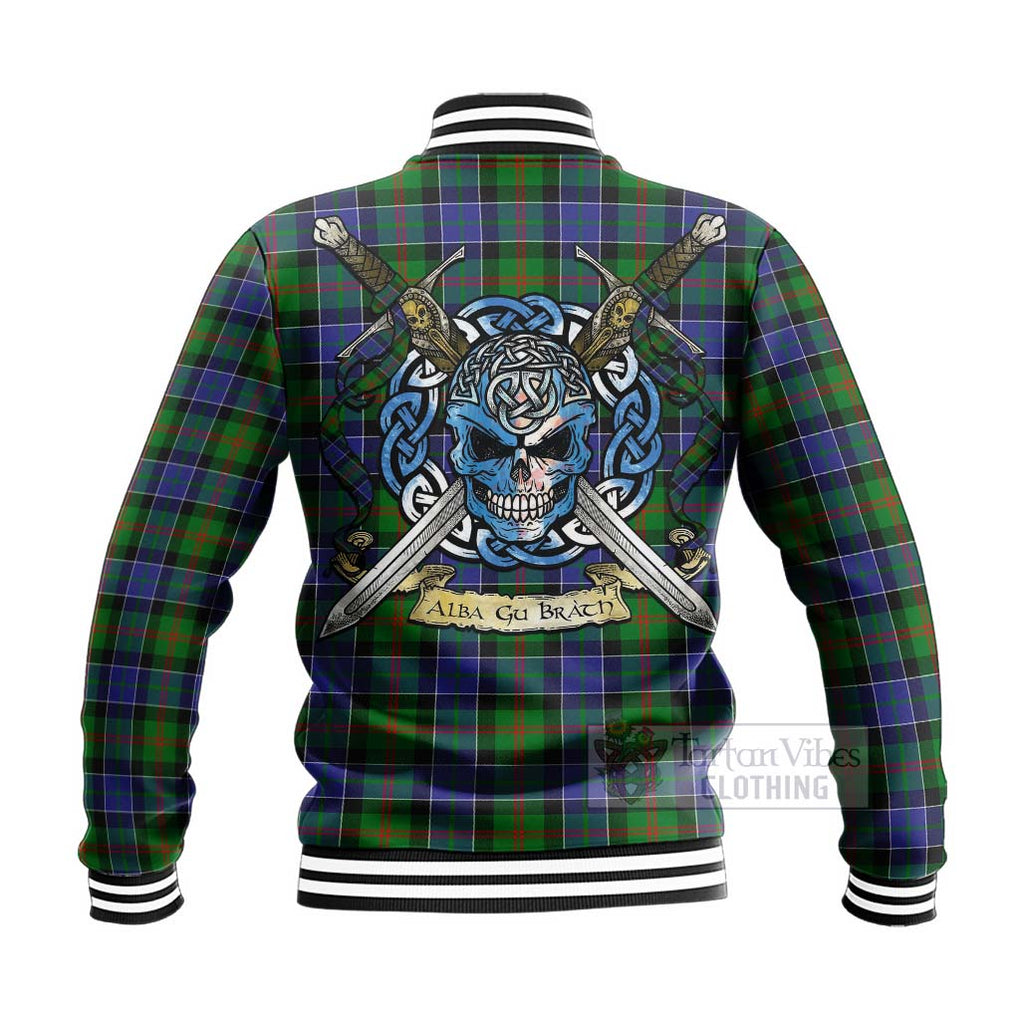 Tartan Vibes Clothing Paterson Tartan Baseball Jacket with Family Crest Celtic Skull Style