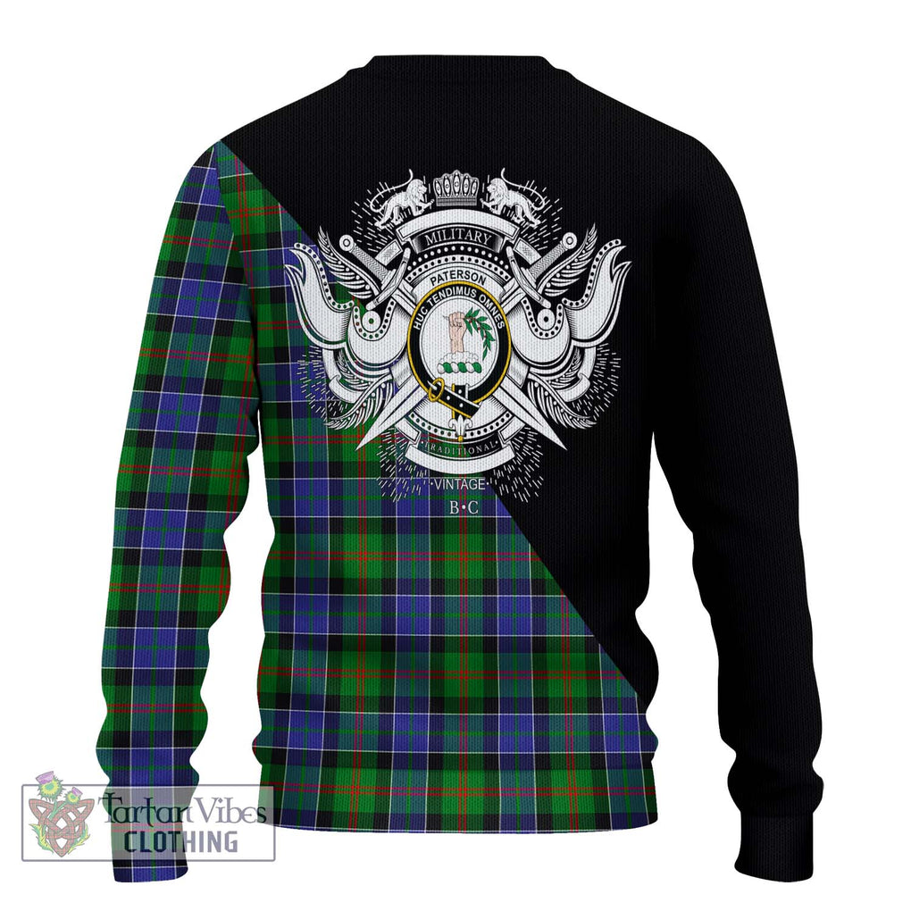 Paterson Tartan Knitted Sweater with Family Crest and Military Logo Style - Tartanvibesclothing Shop