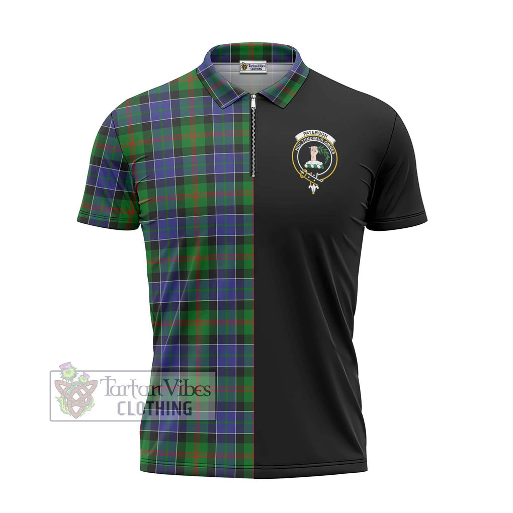 Paterson Tartan Zipper Polo Shirt with Family Crest and Half Of Me Style - Tartanvibesclothing Shop