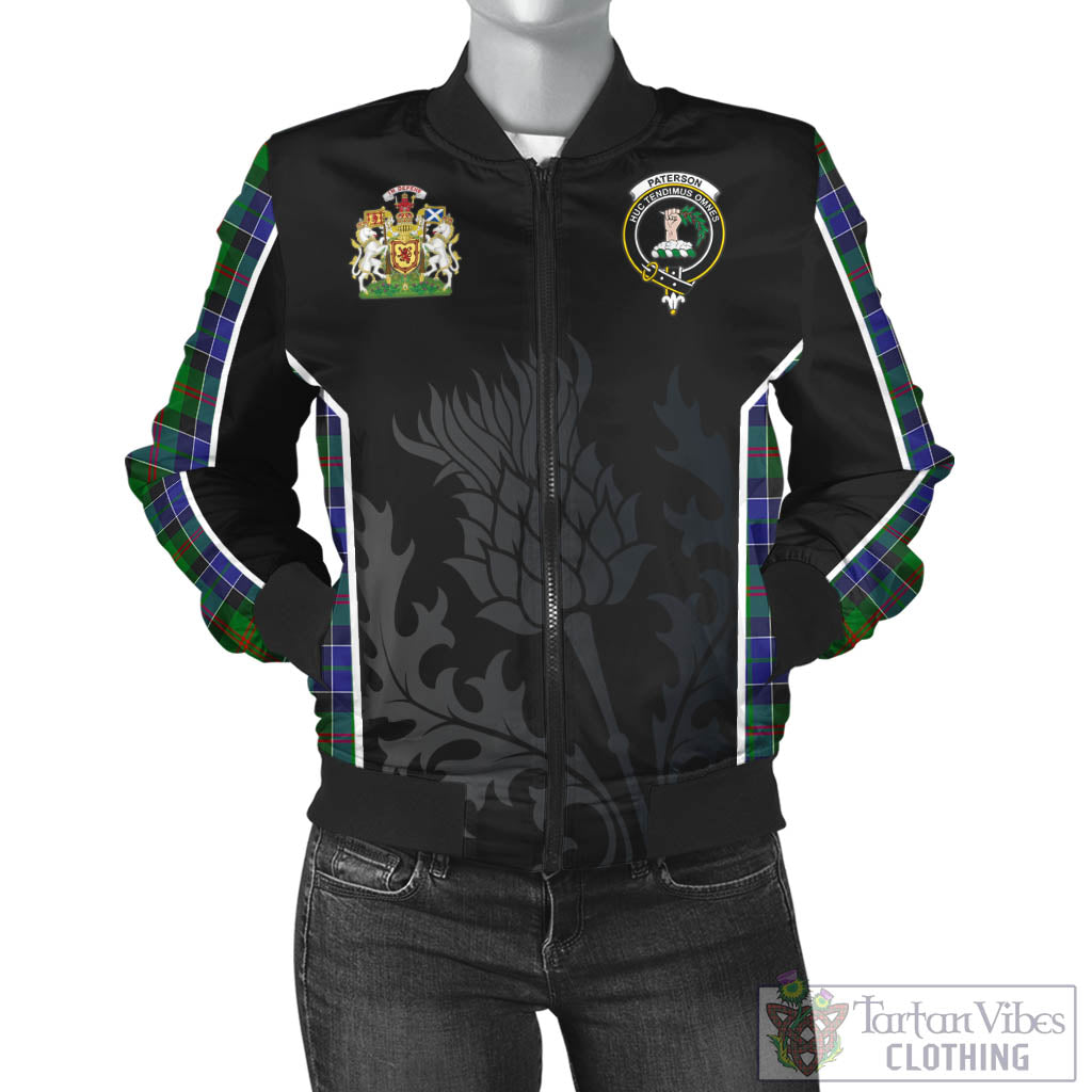 Tartan Vibes Clothing Paterson Tartan Bomber Jacket with Family Crest and Scottish Thistle Vibes Sport Style