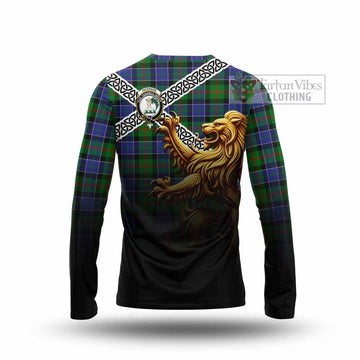 Tartan Vibes Clothing Paterson Crest Tartan Long Sleeve T-Shirt with Golden Lion Emblem Celtic Style