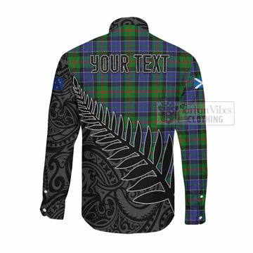 Tartan Vibes Clothing Paterson Crest Tartan Long Sleeve Button Shirt with New Zealand Silver Fern Half Style