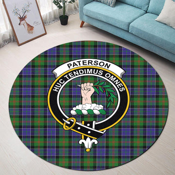 Paterson Tartan Round Rug with Family Crest