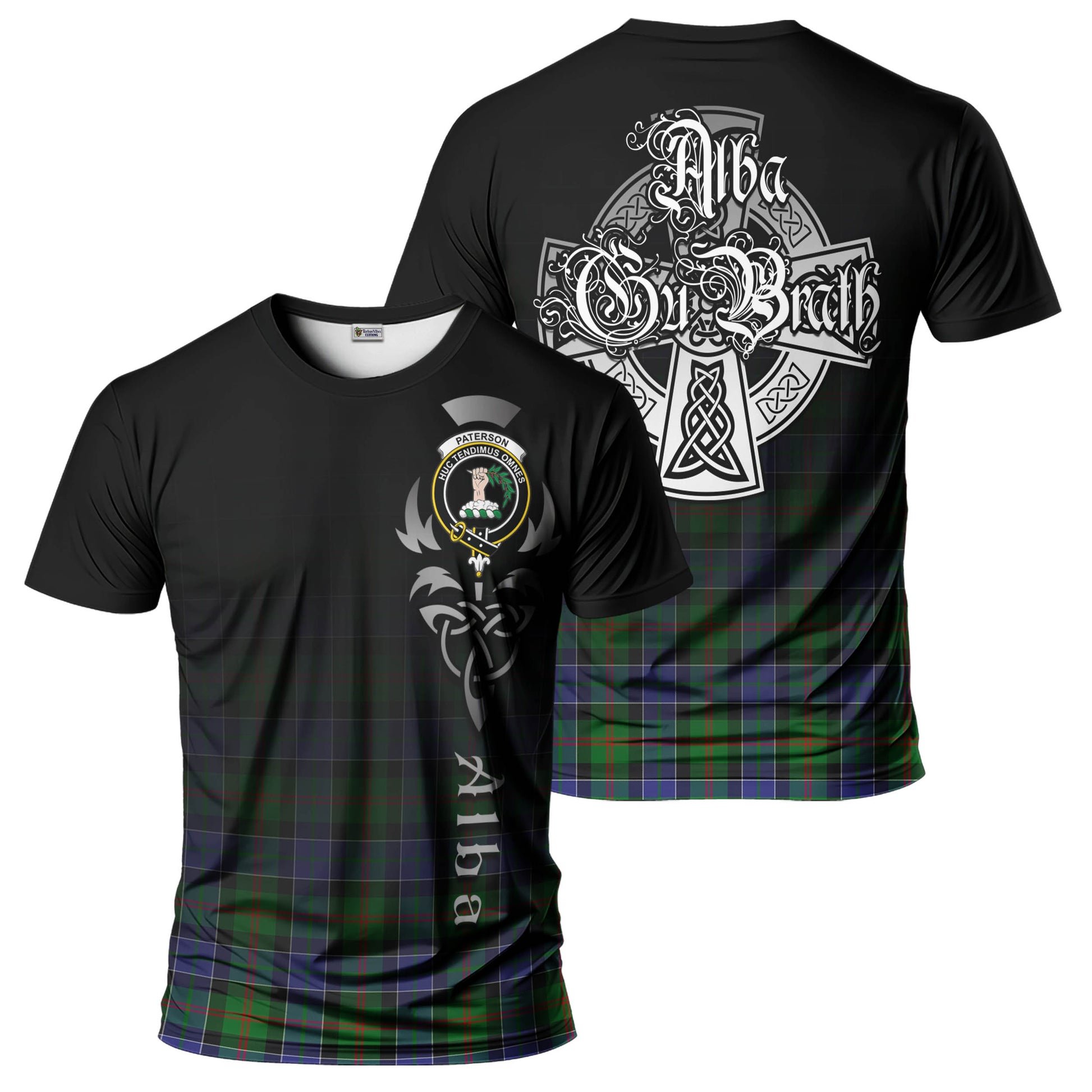 Tartan Vibes Clothing Paterson Tartan T-Shirt Featuring Alba Gu Brath Family Crest Celtic Inspired