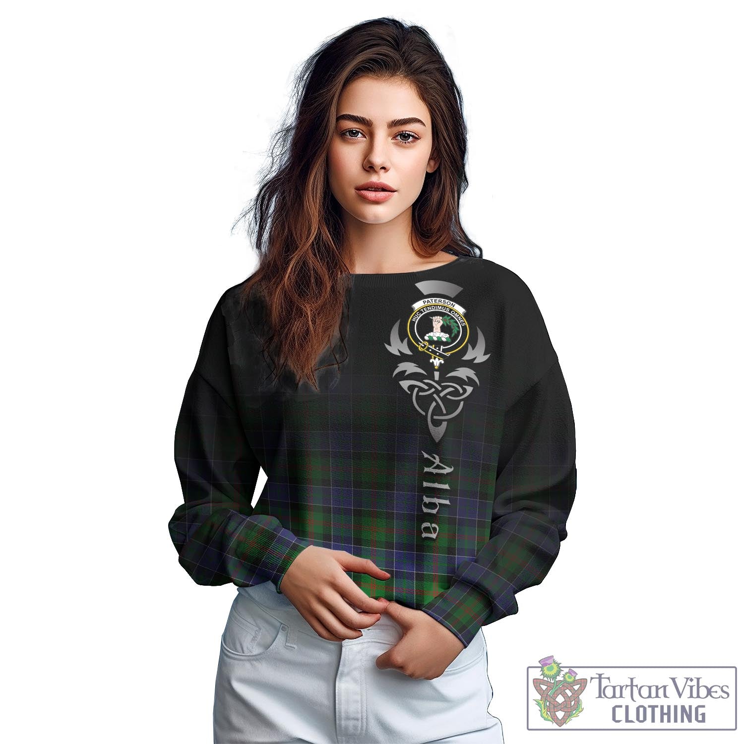 Tartan Vibes Clothing Paterson Tartan Sweatshirt Featuring Alba Gu Brath Family Crest Celtic Inspired