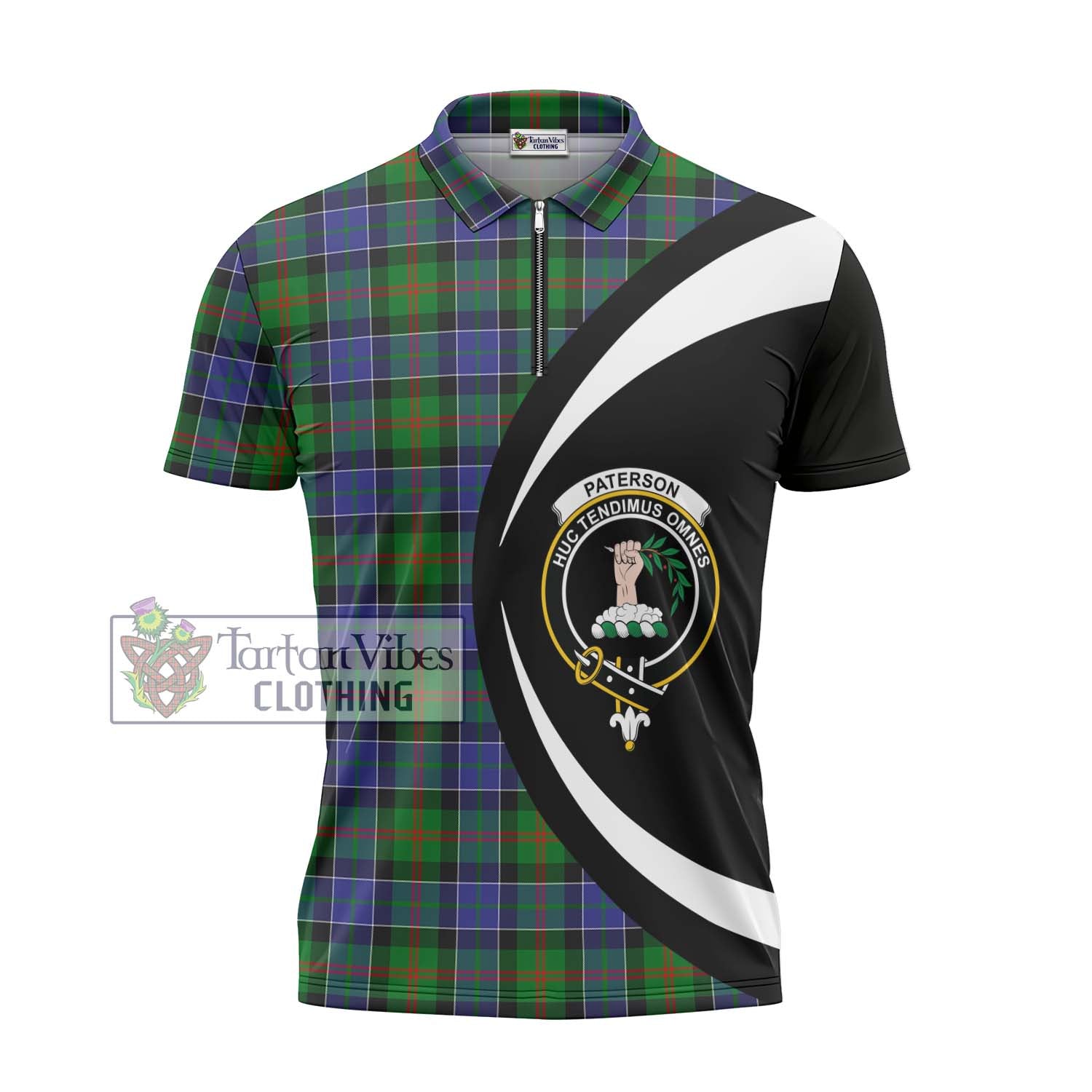 Tartan Vibes Clothing Paterson Tartan Zipper Polo Shirt with Family Crest Circle Style