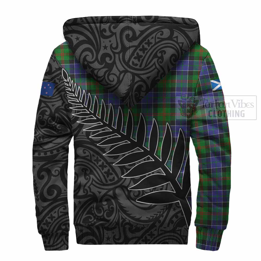 Tartan Vibes Clothing Paterson Crest Tartan Sherpa Hoodie with New Zealand Silver Fern Half Style