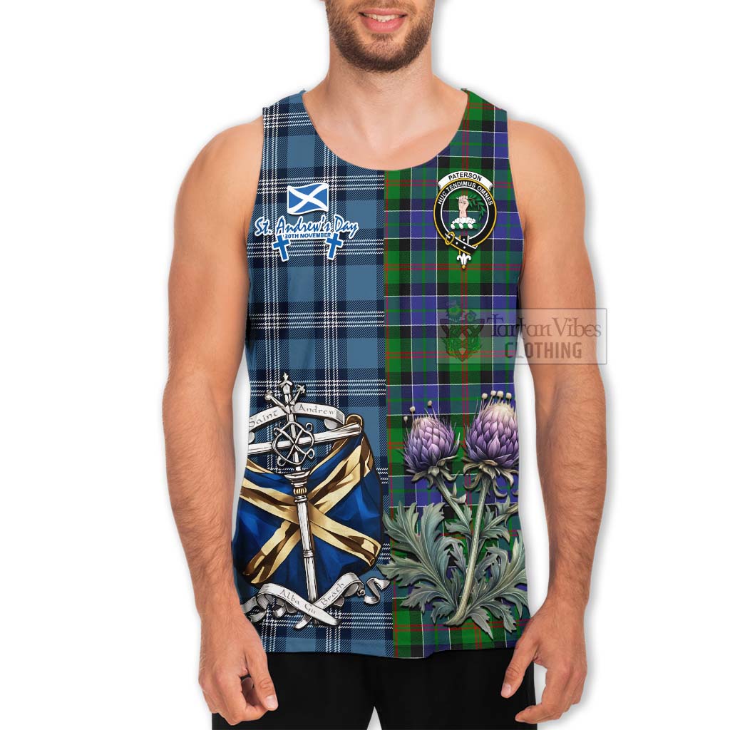 Tartan Vibes Clothing Paterson Tartan Men's Tank Top Happy St. Andrew's Day Half Tartan Style
