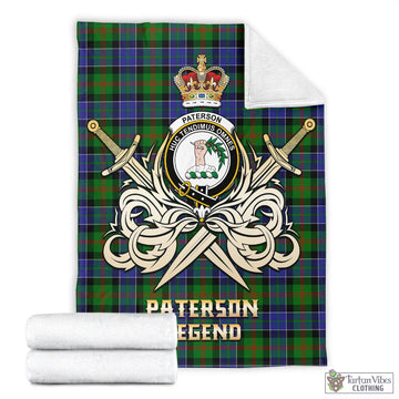 Paterson Tartan Blanket with Clan Crest and the Golden Sword of Courageous Legacy