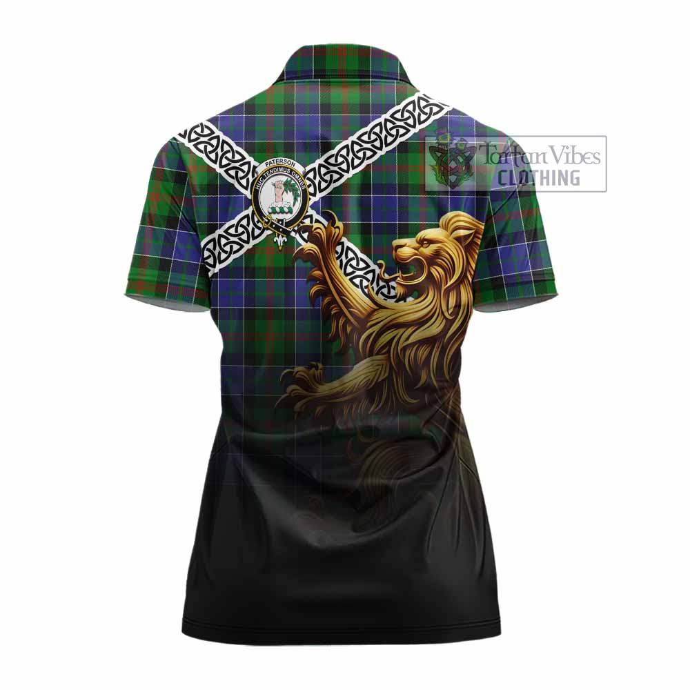 Tartan Vibes Clothing Paterson Crest Tartan Women's Polo Shirt with Golden Lion Emblem Celtic Style