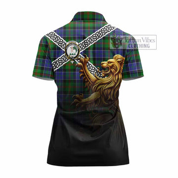 Paterson Crest Tartan Women's Polo Shirt with Golden Lion Emblem Celtic Style