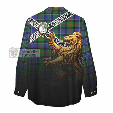 Tartan Vibes Clothing Paterson Crest Tartan Women's Casual Shirt with Golden Lion Emblem Celtic Style